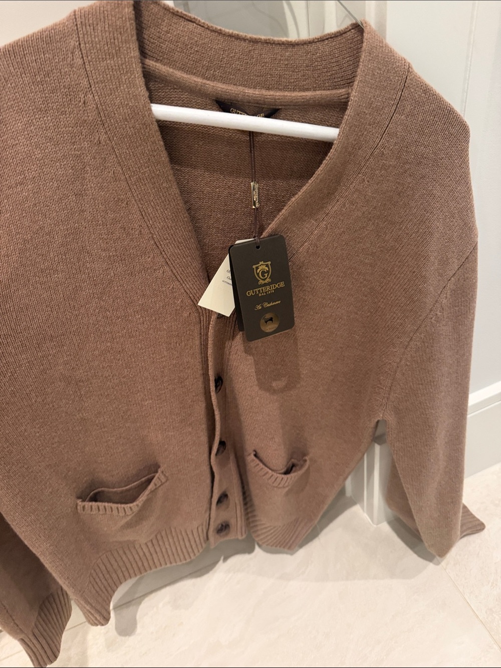 Men Taupe V-Neck Button Cardigan